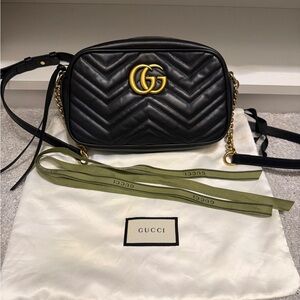 Gucci GG Marmont Black and Gold Crossbody Bag
